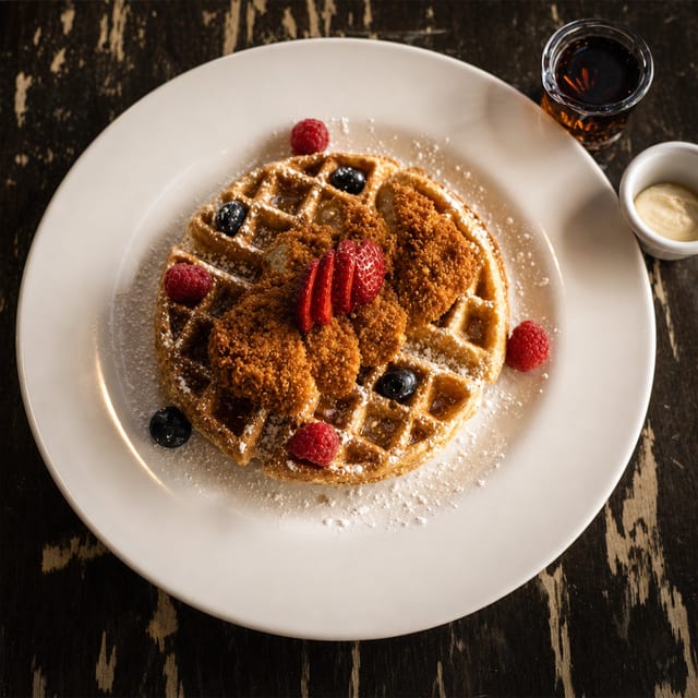 Plant based Chiggen & Waffle.