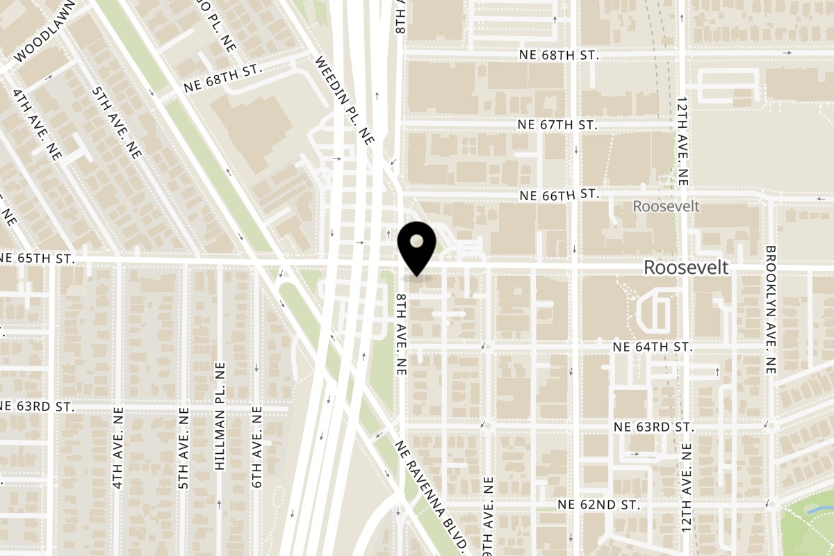 Map showing the location of The Wayward Cafe on 801 NE 65th St Suite C in Seattle